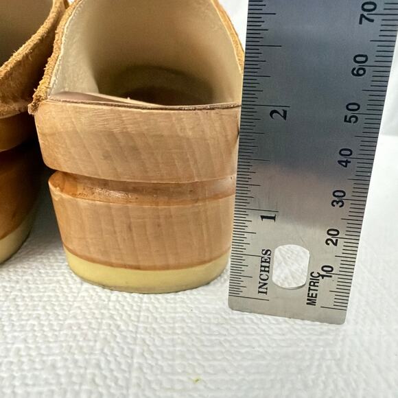 Troentorp Clogs Womens Size 7 Brown Tan Leather Slip On Wooden Sweden Mules 37 - Picture 5 of 11